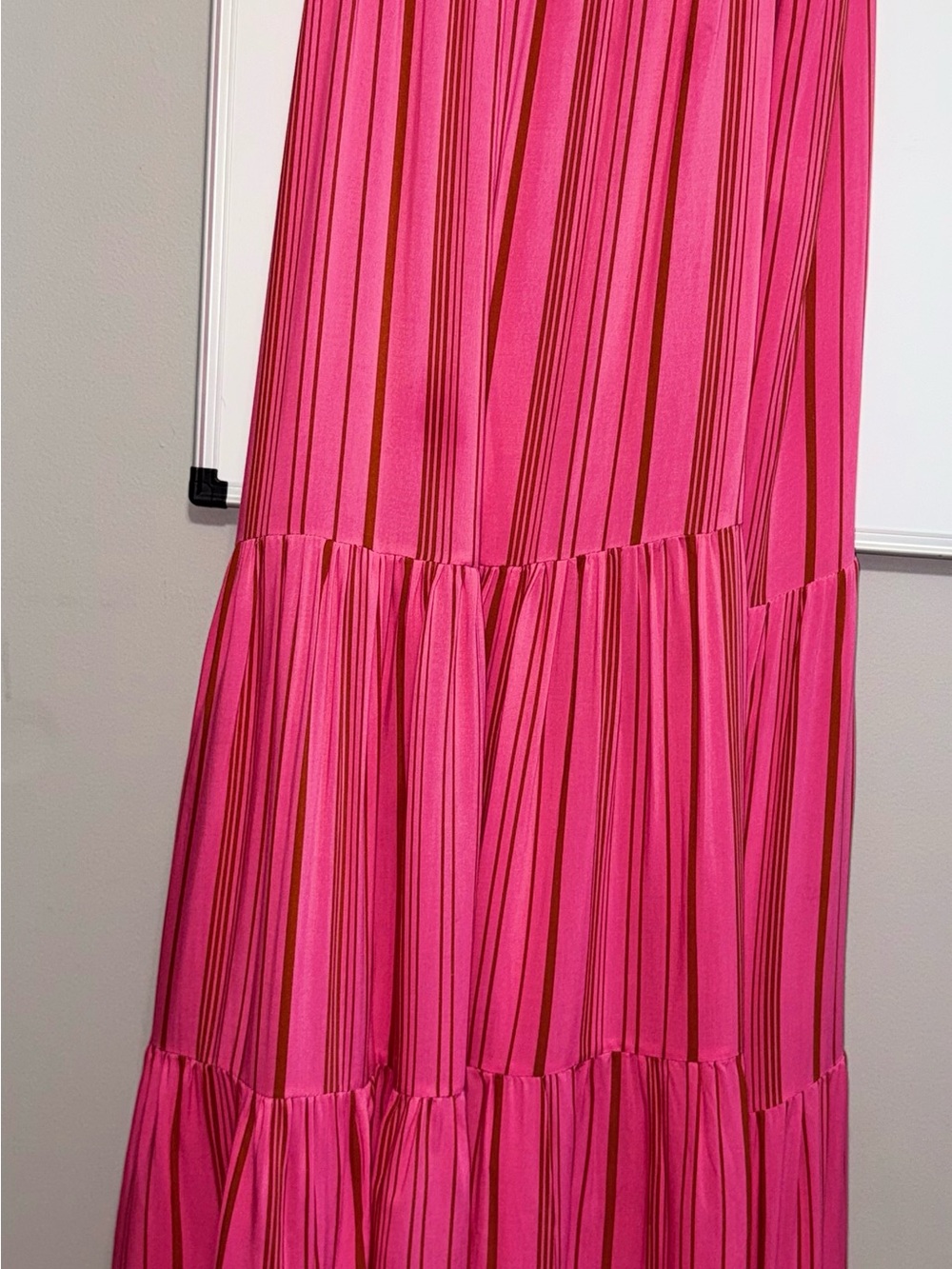 Natalie Martin Hot Pink Tiered Maxi Skirt with Stripe Detail